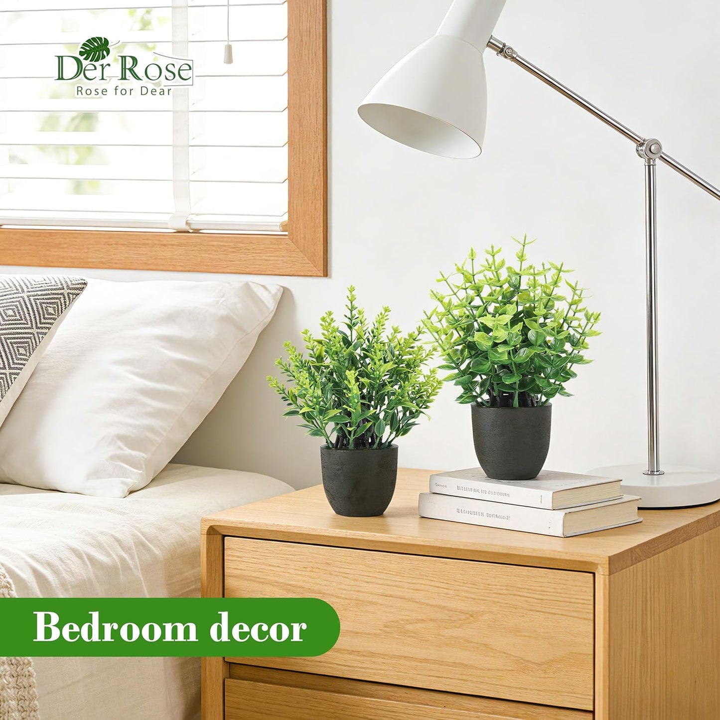 Der Rose 4 Pack Mini Artificial Plants Indoor in Pots Mixed Fake Plants Greenery Set for Bathroom Decor Shelf Counter Styling Office Desk Farmhouse Room Decor