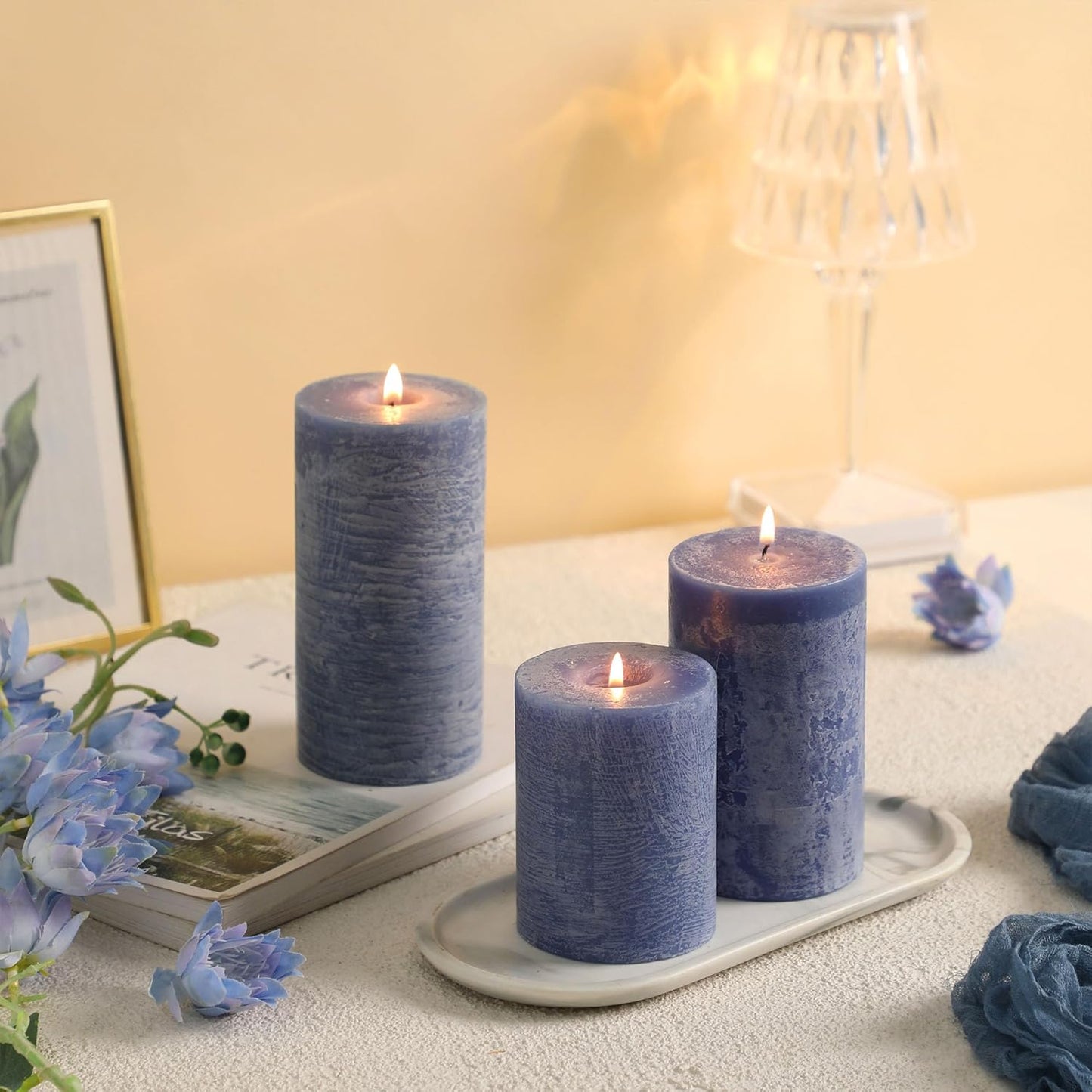 Sage Green Pillar Candles Set of 3 - Hand-Poured Unscented Candles,Smokeless Dripless Candles for Dinner Table and Home, Set of 3 in Different Sizes (3"x4", 3"x5", 3"x6")