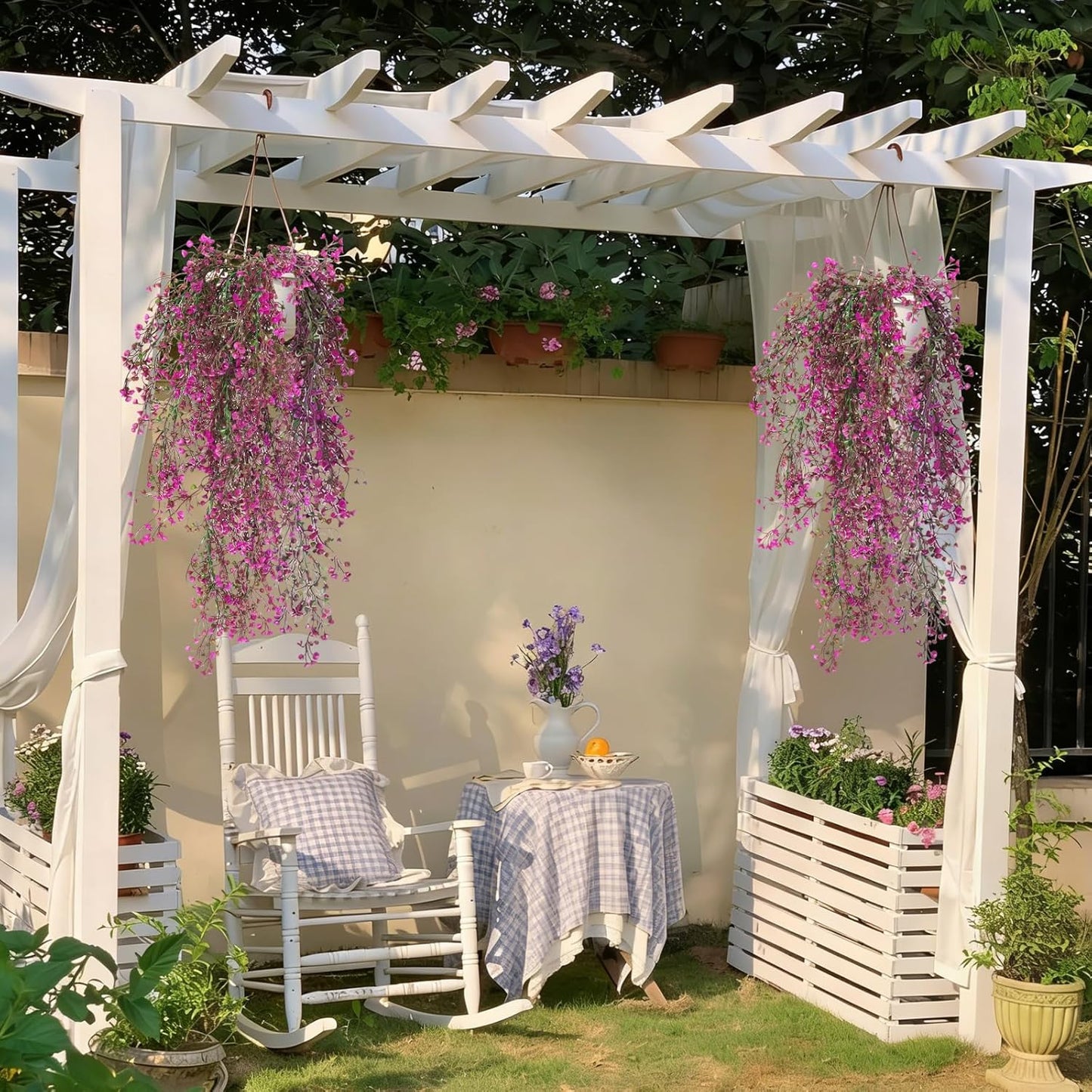 RECUTMS Fake Hanging Plants Artificial Ferns for Outdoor Hanging Faux Plants Vine Ivy Faux Fern Hanging Vines Wall Plants for Home Garden Party Wedding Decor (White 4P)
