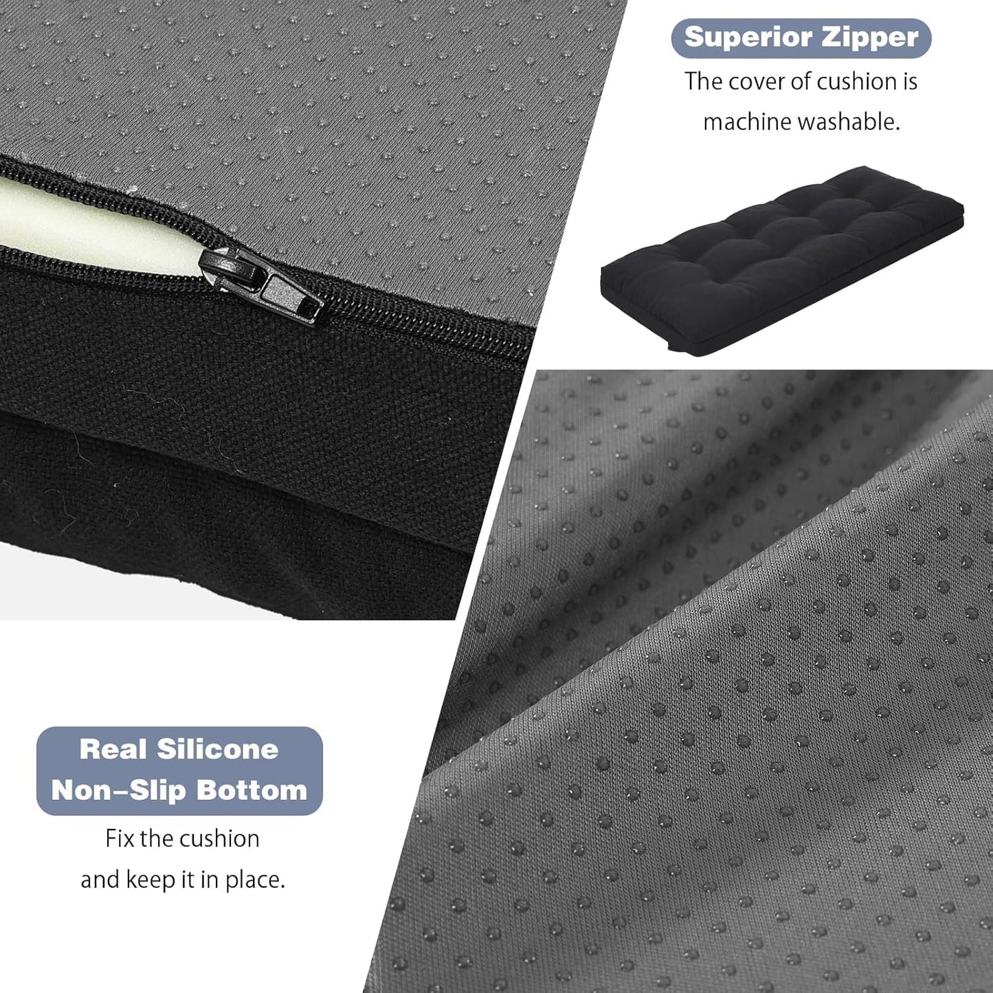 baibu 40 Inch Dual-Layer Patent Design Memory Foam Bench Cushion, Non-Slip Indoor Bench Cushion Standard Size Foam Pad with Machine Washable Cover (Dark Grey, 40x16x3in)