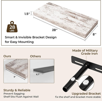 RICHFOCUS 72Inch Floating Shelves for Wall 2 Pack Shelves for Bedroom|Kitchen|Bathroom Wall Mounted Rustic Wood Floating Shelf with Invisible Brackets for Books|Storage|Decor, Rustic Brown