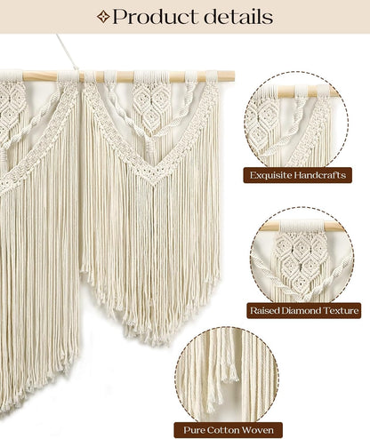 Tempospark Large Macrame Wall Hanging, 43" Wx32 L Boho Wall Hangings for Living Room Bedroom Nursery, Boho Chic Large Macrame Tapestry for Bedroom Wall Decor (Tassel)