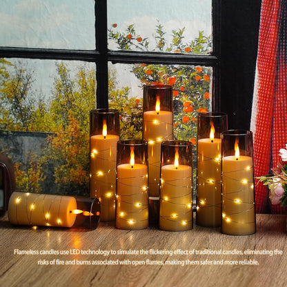 Nimiko Flickering Flameless LED Candles, 9 Pcs with Embedded Star String, Acrylic LED Pillar Candles with Remote, Suitable for Home Decoration (White)