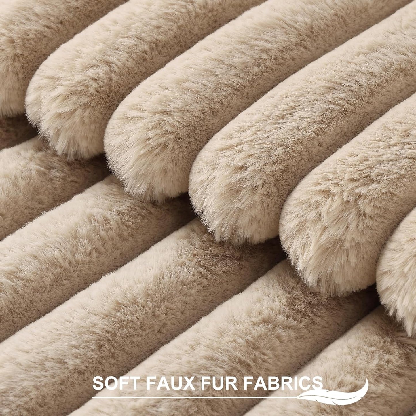 Pallene Faux Fur Plush Throw Pillow Covers 18x18 Set of 2, Luxury Soft Fluffy Striped Decorative Pillow Covers for Sofa, Couch, Living Room, Cream White