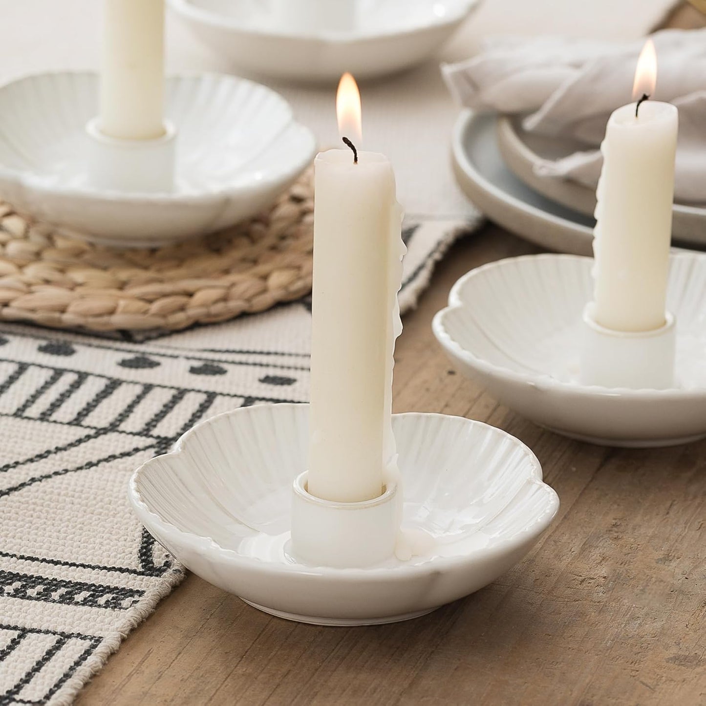 Ceramic Candlestick Holder， Candle Holder for Taper Candles,Incense, Santo Palo, Halloween Christmas Wedding Parties, Dining Room Home Decoration Display - Camel