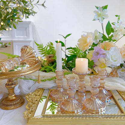 Glass Candlestick Holder,Striped Taper Candle Holders,Set of 6 Candle Stand for Table Centerpieces, Home Decor,Weddings,Festival and Parties (Clear Stripe Pattern)