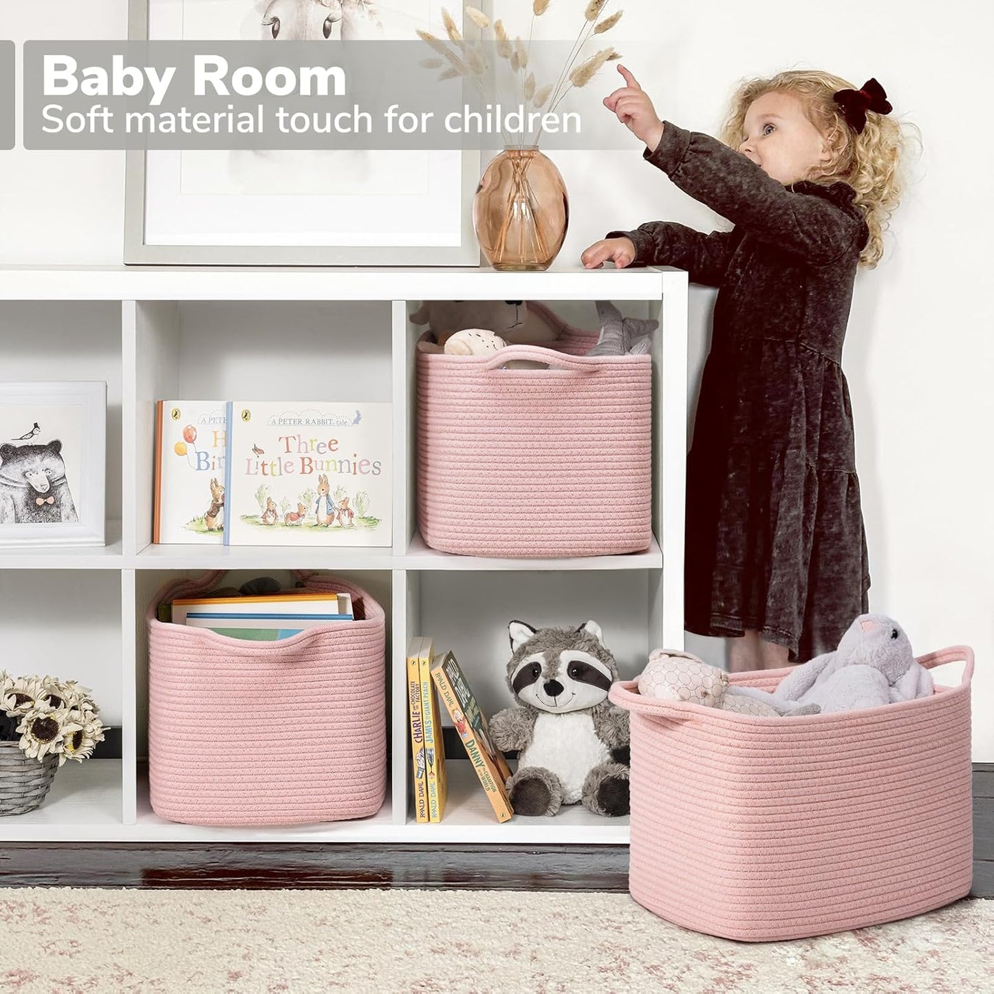 Goodpick Cube Storage Bins - Towel, Book, Cloth, Shoes, Closet Shelf Woven Baskets for Office, Baby Laundry, Toys, 13''x10''x9''