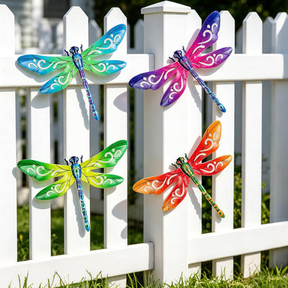SUNREEK Metal Dragonfly Wall Decor, 9 Inches Dragonfly Outdoor Wall Art for Fence Garden Yard Patio Decorations