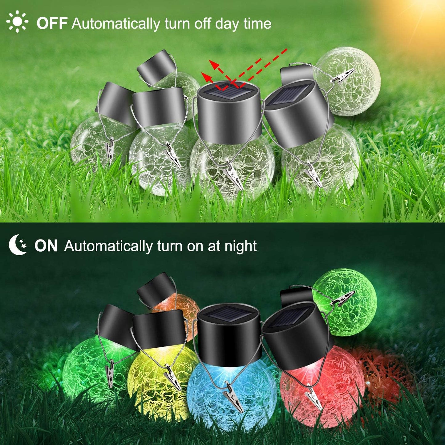 Solar Outdoor Lights Decorative 12 Pack, Hanging Solar Garden Lights Waterproof, Solar Powered Globe Cracked Glass Ball Lantern for Yard Patio Fence Tree Umbrella Holiday Decoration, Warm White