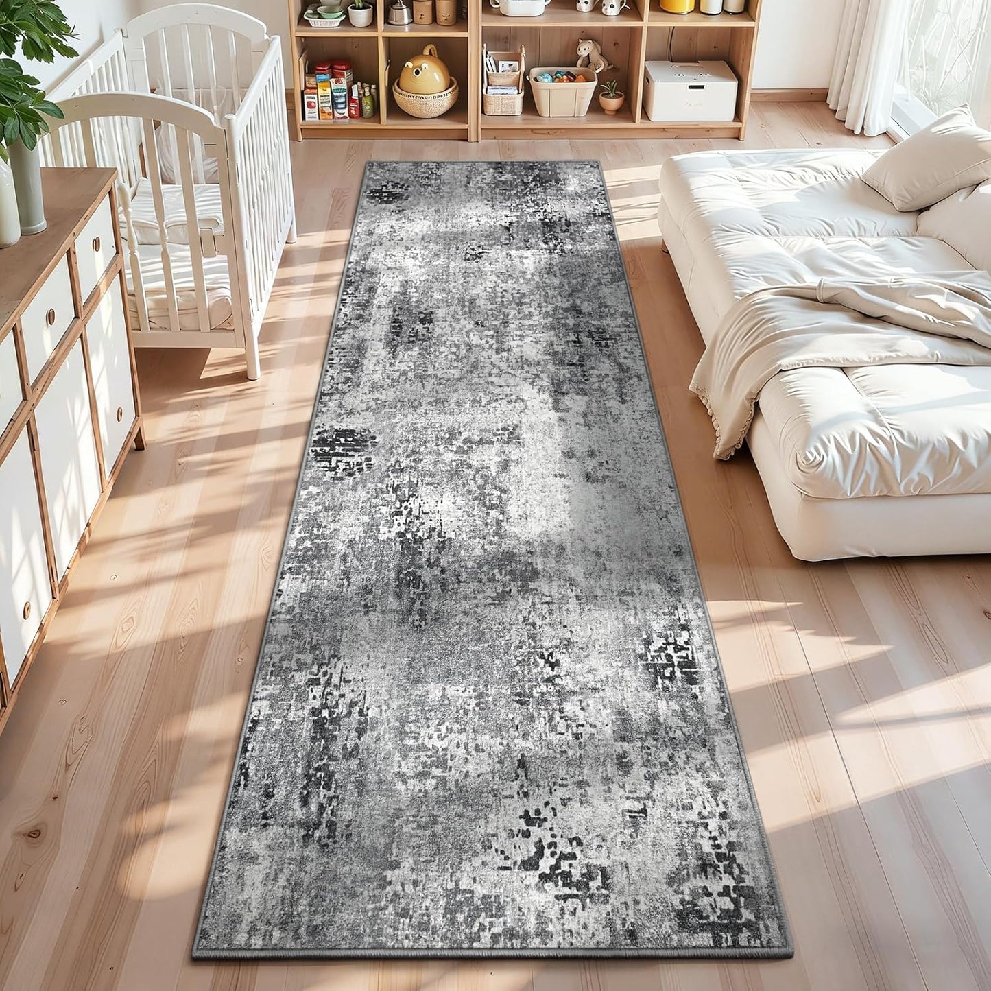 Ompaa 2x6 Rug Runners for Hallways Kitchen Runner Rug Non Slip Washable Grey Long Runner Rugs with Rubber Backing Soft Abstract Carpet Runner for Hallways, Kitchen, Bedroom, Bathroom, Entryway - Colors A