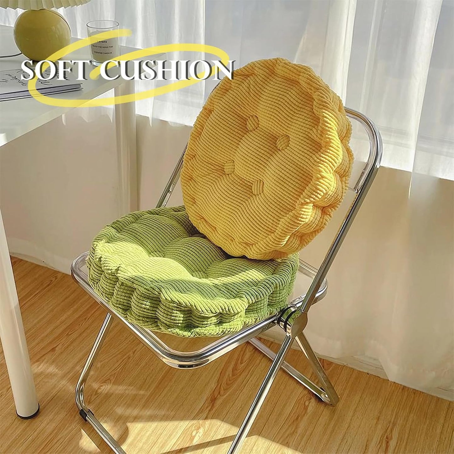 2 Pack Large Square and Round Floor Cushions for Adults Meditation Floor Pillow Green Corduroy Floor Seat Pillows Cushion for Living Room Balcony Tatami Yoga,18x18 Inch