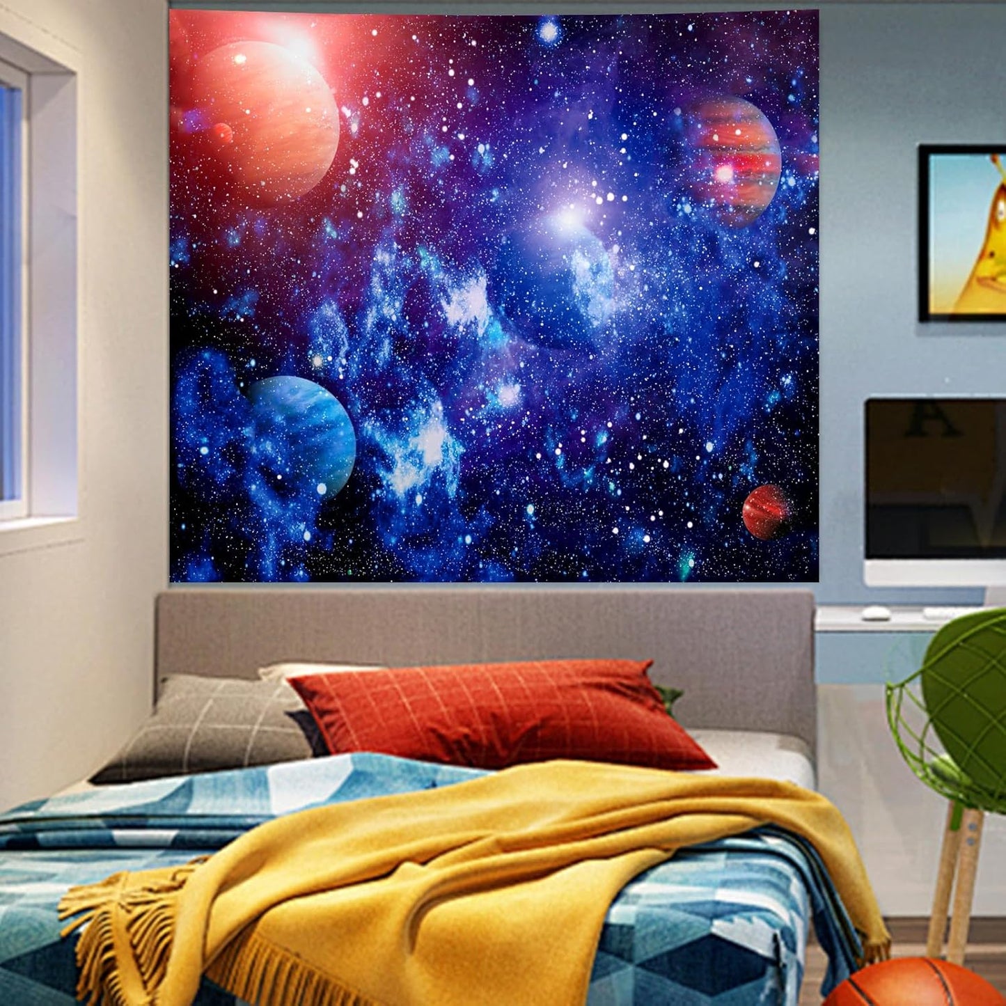 Apdidl Forest Galaxy Starry Tapestry for Bedroom Ceiling, Blue Space Night Starry Sky Moon Stars Tapestry Aesthetic, Tree Forest Milky Way Backdrop Wall Hanging for Dorm Living Room Decor (51" X 60")