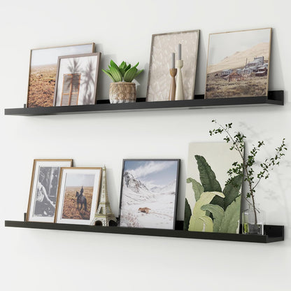 FLYJOE Picture Ledge Shelf, Floating Shelves Set of 2, 48 Inches Long Large Nursery Book Shelves for Toys Storage, Kids Bookshelf Wall Mounted for Living Room Bedroom Decor Books Photo Frames, Walnut