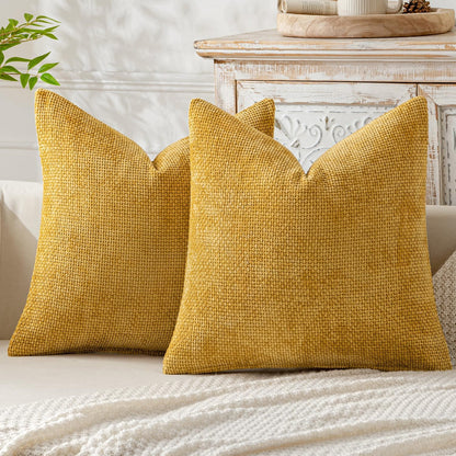 MIULEE Pack of 2 Couch Throw Pillow Covers 18x18 Inch Neutral Beige Modern Boho Accent Decorative Pillow Covers Soft Chenille Farmhouse Cushion Covers for Home Decor Bed Sofa Living Room