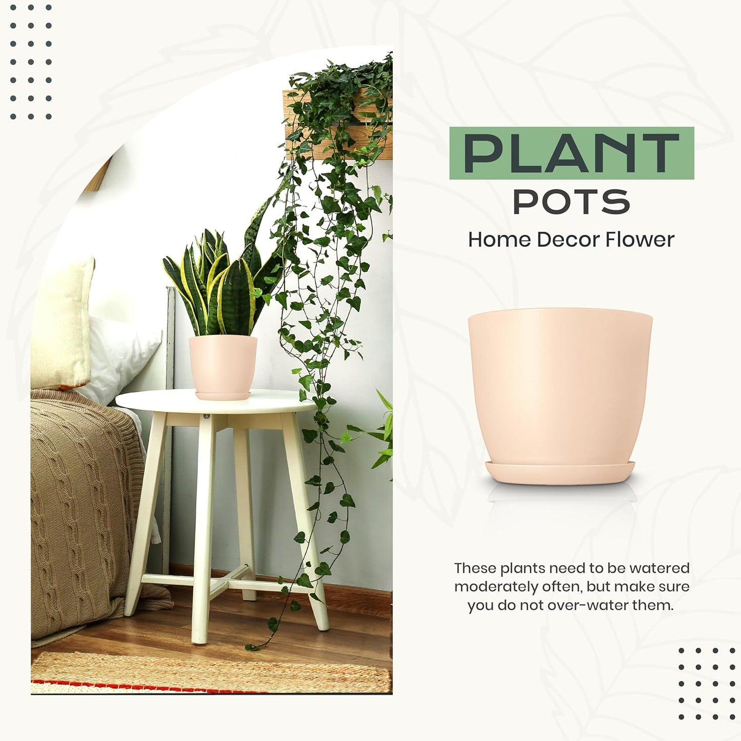Utopia Home Plant Pots Indoor with Drainage Holes – Set of 5 White Plastic Flower Pots (7/6.6/6/5.3/4.8 Inch) – Modern Planters for Indoor Plants, Room & Office Décor, Great Stocking Stuffers