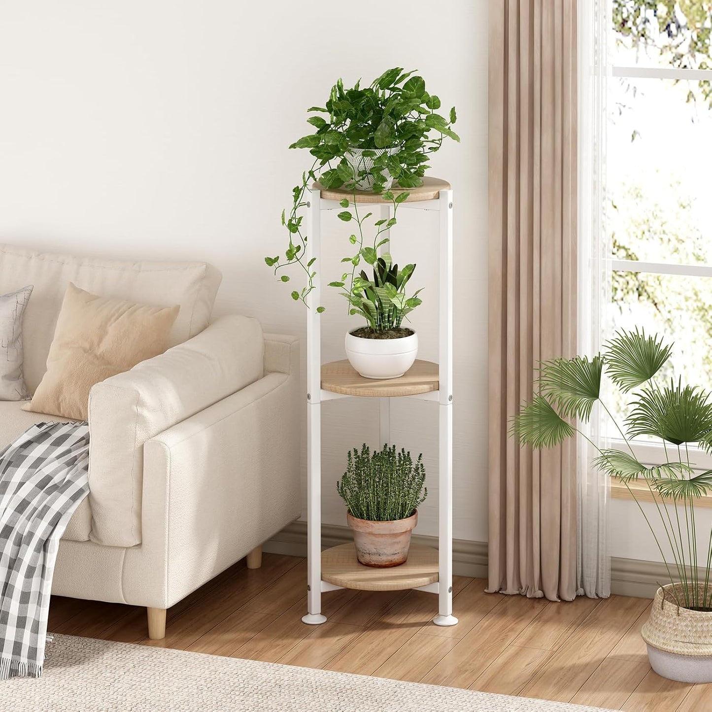 Plant Stand Indoor Corner Tall 2 Tier Metal Modern Flower Storage Plant Shelf Holder for Living Room Balcony Garden,Black (2 Tier-Black Round)