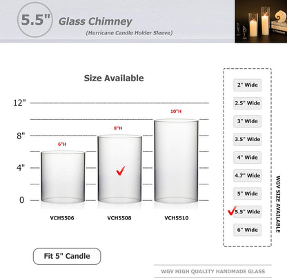 WGVI Hurricane Candle Holder Sleeve, Wide 4", Height 8", Clear Glass Cylinder Candleholder, Chimney Tube, Open Ended Candle Shade, 1 Piece - Colors B