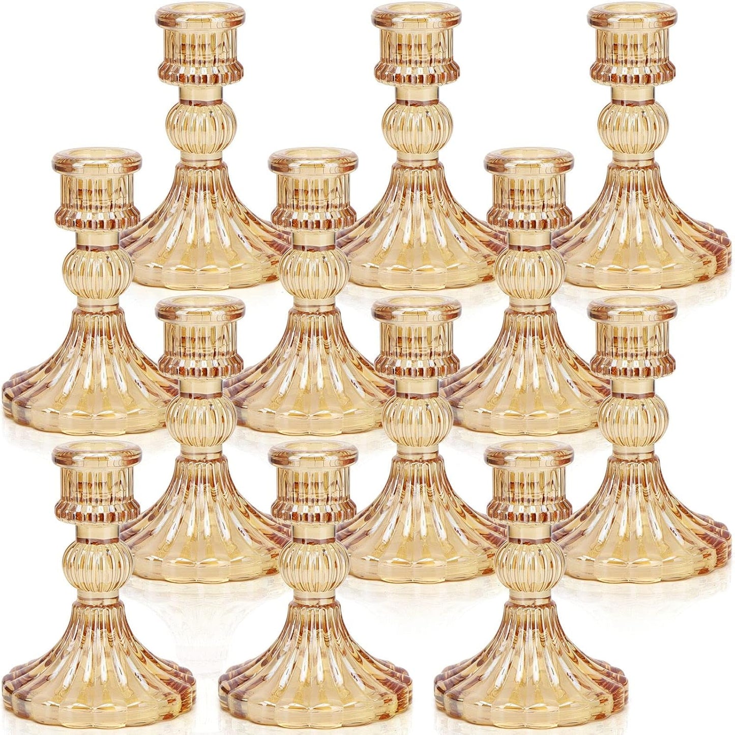 DARJEN Candlestick Holders Set,12Pcs 4" H Taper Candle Holders Bulk, Clear Glass Candle Holders for Wedding, Spring Party, Romantic Dinner, Festival & Windowsill Decor