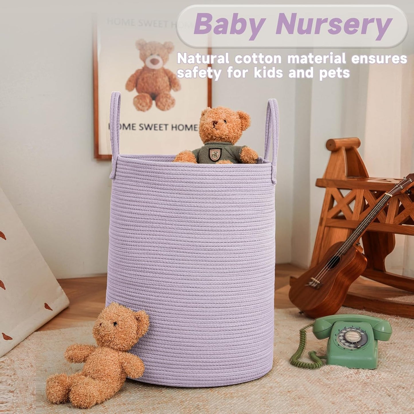 JMvicyroam Large Woven Laundry Basket Hamper,60L Cotton Rope Storage Bin for Blankets,Toys and Clothes,Decorative Tall Nursery Hamper for Living Room,Baby Nursery,Bathroom and Bedroom,Brown
