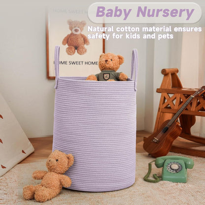 JMvicyroam Large Woven Laundry Basket Hamper,60L Cotton Rope Storage Bin for Blankets,Toys and Clothes,Decorative Tall Nursery Hamper for Living Room,Baby Nursery,Bathroom and Bedroom,Brown