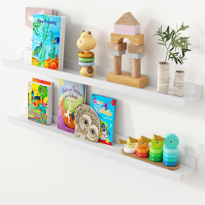 Axeman Oak Picture Ledge Shelf, 48 Inch Floating Shelves Set of 2, Solid Oak Wood Wall Shelves with Lip, Wall Decor Storage for Bedroom Living Room Bathroom Kitchen Nursery Photo Picture, Natural Oak