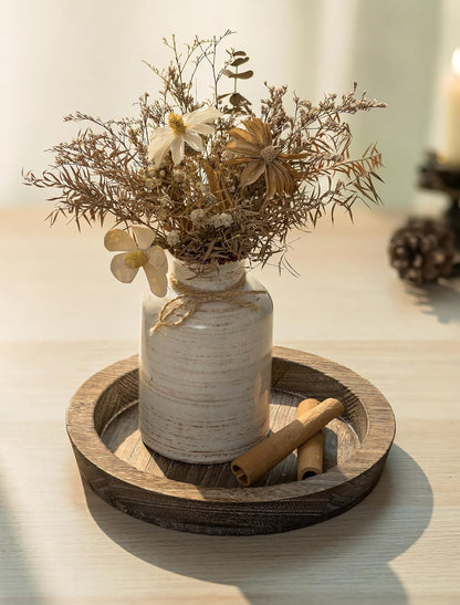 Hanobe Candle Plate Holder Tray: Round Wood Decorative Candle Plate - Rustic Farmhouse CoffeeTable Decor - Tealight Pillar Trays for Home Decor (Distressed)