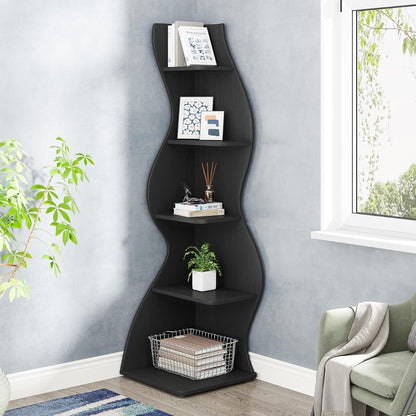 Tribesigns Corner Shelf, Modern 5-Tier Wall Corner Bookshelf, Stylish Corner Small Bookcase Storage Rack Plant Stand with Unique Shape for Living Room, Home Office (White, 1PC)