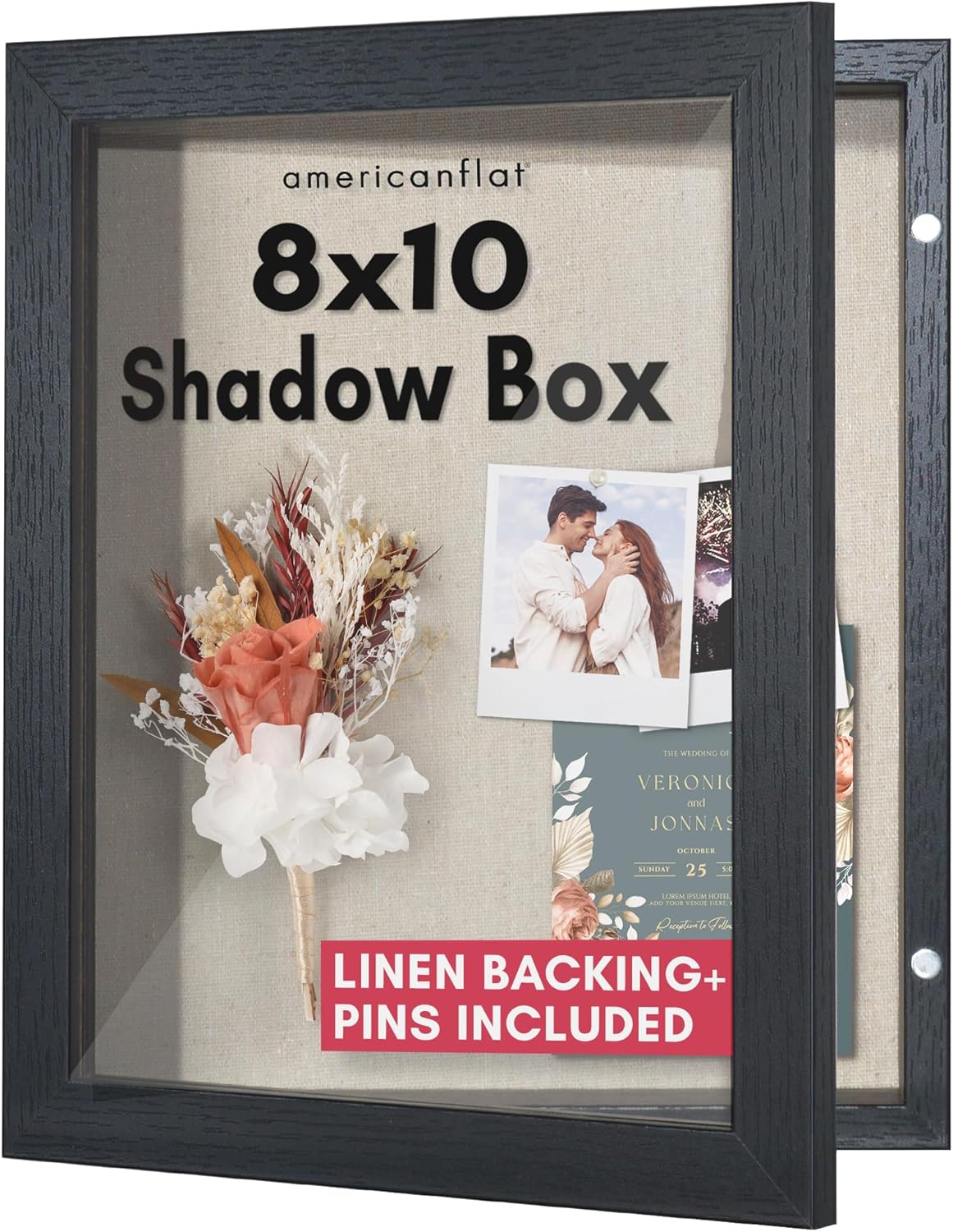 Americanflat Front Opening 11x14 Shadow Box Frame with Shatter-Resistant Glass - Silhouette Collection - Shadow Box Display Case for Tabletop and Wall Display - Black