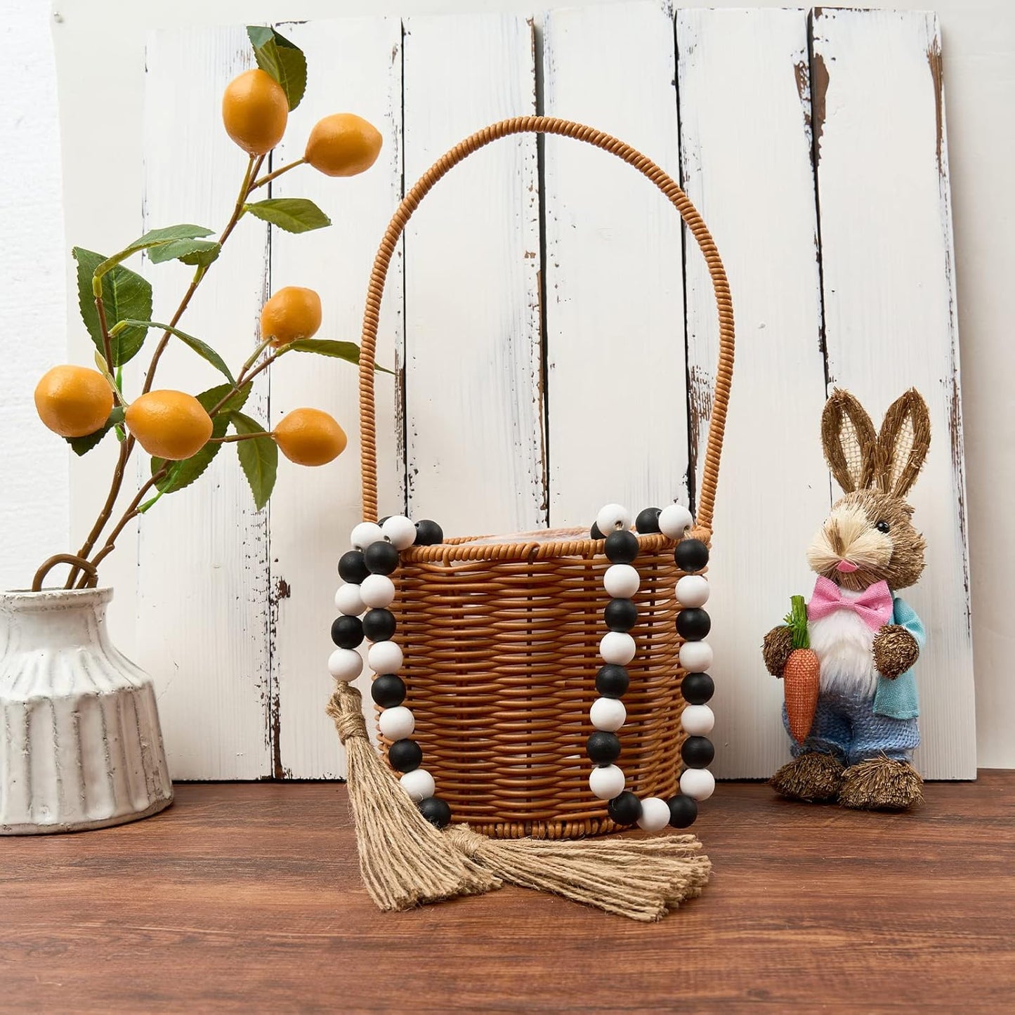OMISHE 59in Wood Bead Garland with Tassels, Decorative Beads, Farmhouse Wooden Beads Garland for Wall Hanging Home Festival Decor, Aqua, Teal