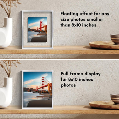 Americanflat Aluminum 11x14 Floating Picture Frame with Shatter-Resistant Glass - Use as 8x10 Picture Frame or Display 11x14 Photo - Signature Float Collection - Photo Frames for Wall Display - Black