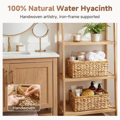 StorageWorks Wicker Basket, Baskets for Organizing, Storage Basket with Built-in Handles, Water Hyacinth Shelves (Medium 2-Pack, Natural Hyacinth)