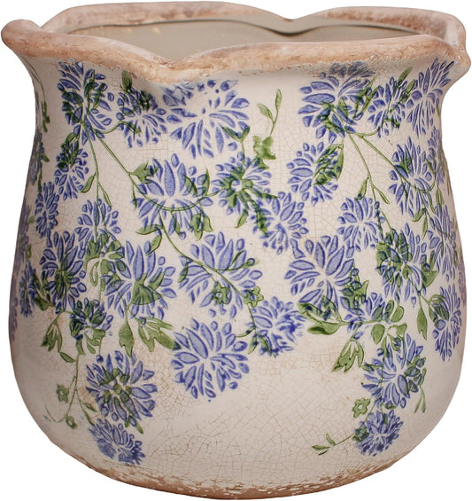 Xiaan Jiaju Tuscan Ceramic Plant Pots, 6.11 Inch Vintage Planters with Drainage Hole for Indoor Plants, Farmhouse Green Scroll Vase & Flower Pots, Home Kitchen Garden Decor, Plant Lover Gifts