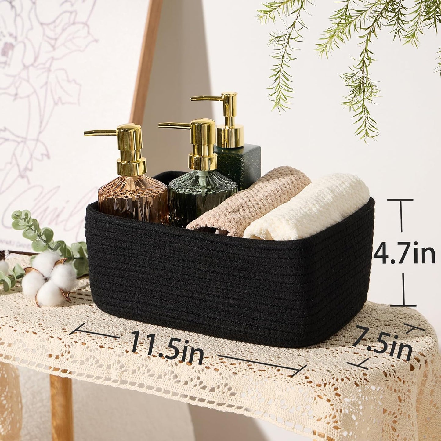 MiniArk Small Storage Baskets for Organizing | Closet Organizer Bins | Shelf Toy Basket | Woven Rope Baskets | Cube Decorative Box | Shallow Basket | L11.5xW7.5xH4.7| Brown