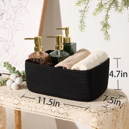 MiniArk Small Storage Baskets for Organizing | Closet Organizer Bins | Shelf Toy Basket | Woven Rope Baskets | Cube Decorative Box | Shallow Basket | L11.5xW7.5xH4.7| Brown