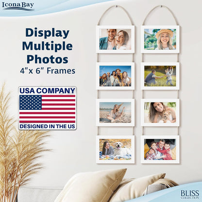 Icona Bay - 4x6 Wall Hanging Picture Frames Collage with 8 Openings - Distressed White, 2 Pack - Casual Style Engineered Wood Frames - Wall Mount Only - Bliss Collection