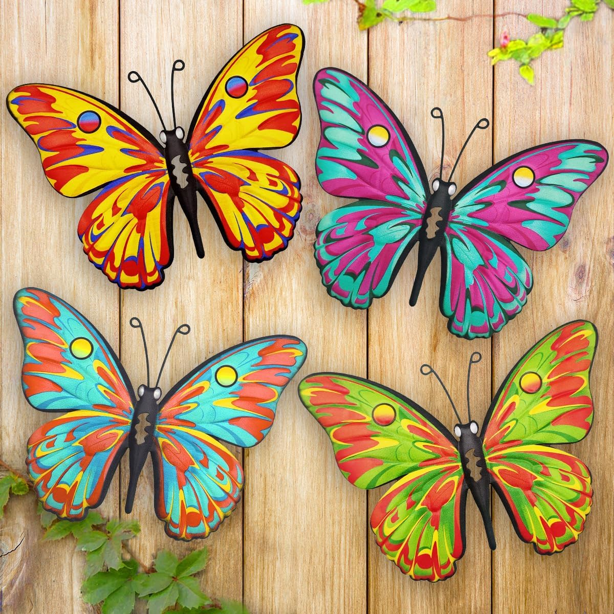 Metal Butterfly Wall Decor - 9.6" Outdoor Fence Wall Art Decor, Hanging Decoration for Garden Yard Living Room Bedroom Patio Balcony(4 Pack)