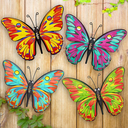 Metal Butterfly Wall Decor - 9.6" Outdoor Fence Wall Art Decor, Hanging Decoration for Garden Yard Living Room Bedroom Patio Balcony(4 Pack)