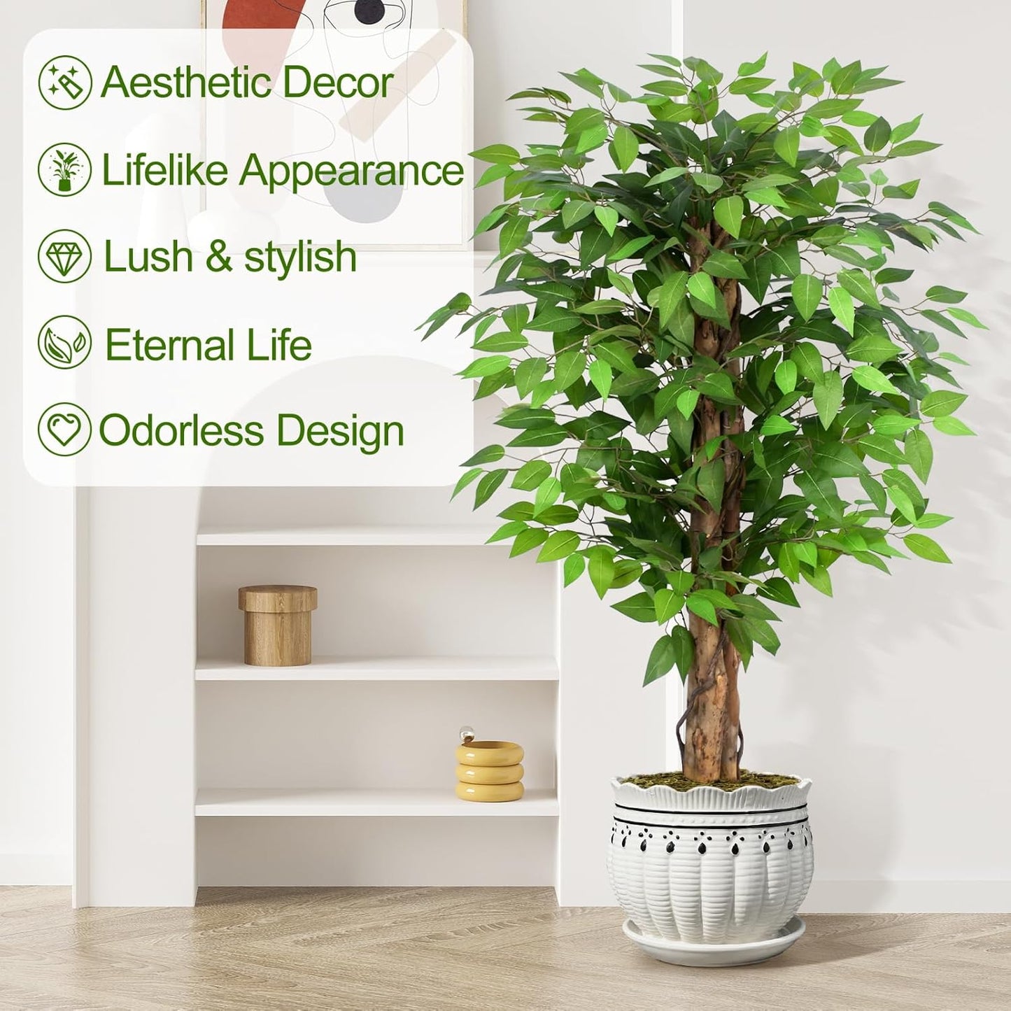 7ft Large Ficus Artificial Trees with Natural Curved Trunks, 84" Tall Lush Faux Tree for Home Decor Indoor, Green Lifelike Fake Ficus Tree Artificial Plants in Pot