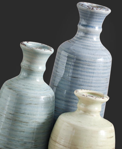 Ceramic Vase Set of 3 | Neutral Vase Home Decor with Handle | Pottery Modern Farmhouse Vases Pampas Grass Flower Vases for Home Decor Table Living Room Centerpieces Mantel Decor - Multicolor