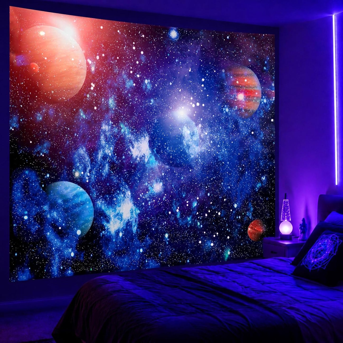 Apdidl Forest Galaxy Starry Tapestry for Bedroom Ceiling, Blue Space Night Starry Sky Moon Stars Tapestry Aesthetic, Tree Forest Milky Way Backdrop Wall Hanging for Dorm Living Room Decor (51" X 60")