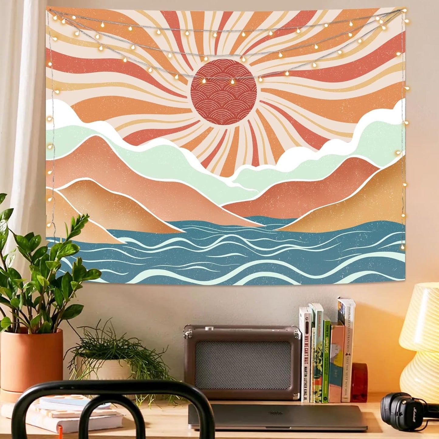 Lunerfex Bohemian Mandala Sunrise Wall Tapestry, Abstract Mountain Scenery Tapestries for Home Decor, Boho Tapestry 48x36 Inch