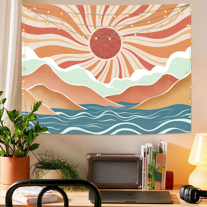 Lunerfex Bohemian Mandala Sunrise Wall Tapestry, Abstract Mountain Scenery Tapestries for Home Decor, Boho Tapestry 48x36 Inch