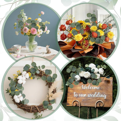 simarro 120 Pieces Artificial Eucalyptus Stems Decor, 11inches Artificial Eucalyptus Leaves Greenery Faux Green Stems Branches for DIY Bouquets Wedding Centerpiece Floral Home Decor