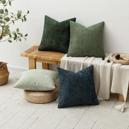MIULEE Pack of 4 Couch Throw Pillow Covers 18x18 Inch Neutral Soft Decorative Chenille Pillow Covers Farmhouse Boho Cushion Covers for Mid Century Modern Spring Home Decor Sofa Bedroom Living Room