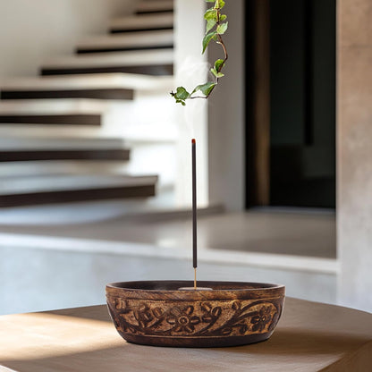 Sheesham Wood Incense Burner - Handmade Coffin Style Sun and Moon Inlay Incense Holder - Aromatherapy Room Freshener Cone Incense Stick Burner Ash Catcher - Zen Home Gift - 12x2x2 - COTTON CRAFT