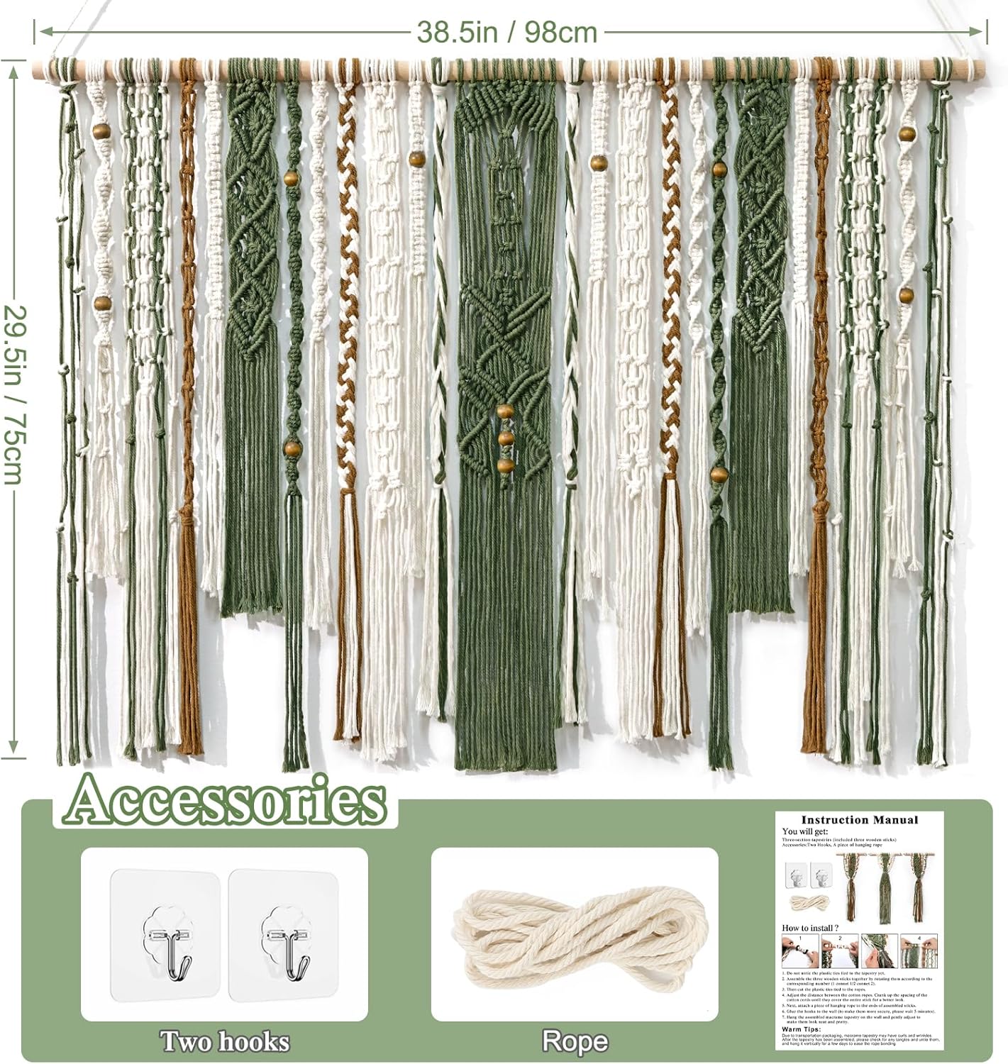 MEIVINES Macrame Wall Hanging Large Wall Art Handmade Woven Tapestry Boho Tapestry Macrame Wall Decor Art Home decoration for Living Room Bedroom Apartment Dorm Wedding Party 38" x 29"