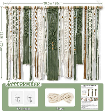 MEIVINES Macrame Wall Hanging Large Wall Art Handmade Woven Tapestry Boho Tapestry Macrame Wall Decor Art Home decoration for Living Room Bedroom Apartment Dorm Wedding Party 38" x 29"