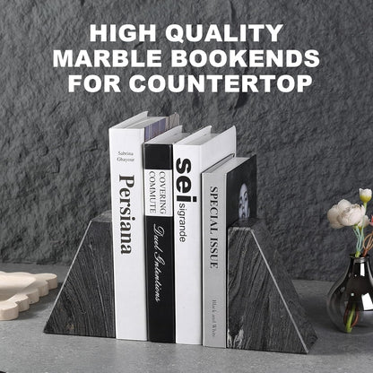 Karibiber Travertine Bookends for Heavy Books, Marble Decorative Bookends for Shelves, Heavy-Duty Stone Book Ends for Hardback Book & Cookbooks, Unique Book Stopper & Holder, Travertino Italy