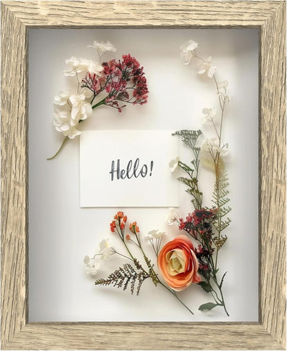 FrameWorks 11” x 14” Dark Oak Wooden Shadow Box Frame – Display Case with Soft Felt Back, Memory Box with Tempered Glass, Display Box with Elegant White Ball Push Pins, Wooden Flower Box