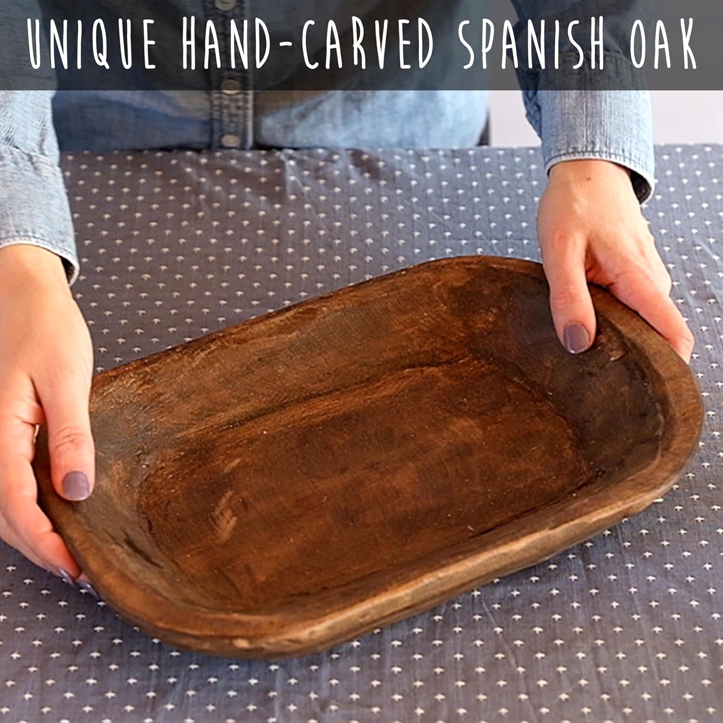 MAINEVENT Decorative Bowl Home Decor Approx 10 Inch, Hand Crafted Spanish Oak Wooden Dough Bowl Decor, Table Centerpiece Made in USA